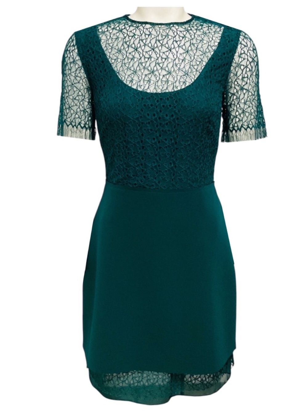JASON WU COLLECTION SEA GREEN CORDED GEOMETRIC LACE MINI DRESS